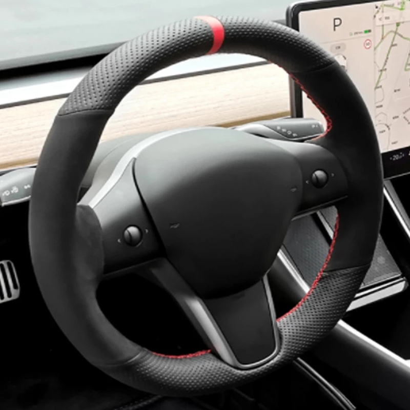 Car Steering Wheel Cover Anti Slip Breathable - Coprivolante per auto intrecciato in pelle