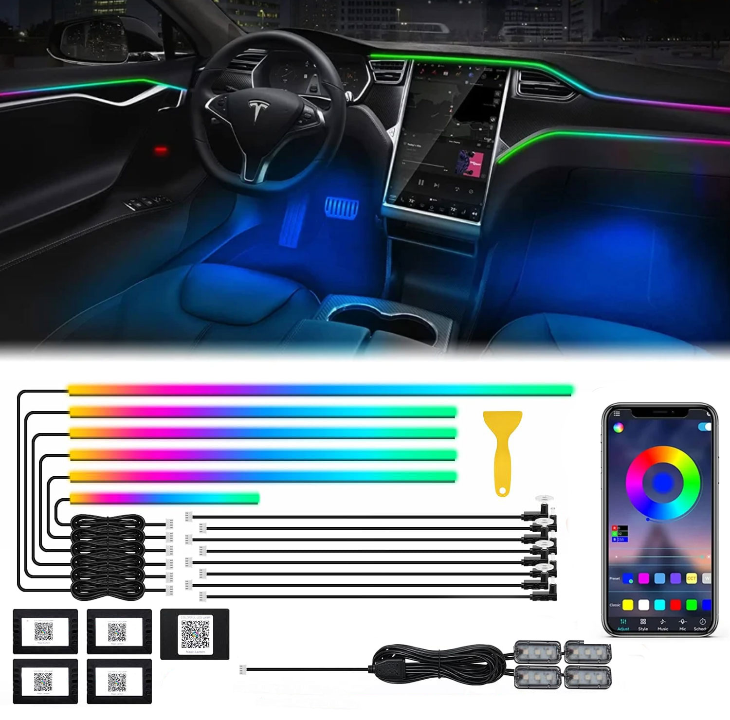 Led Ambient Interior Car Lights App Control - 18 in1 Neon Car Interior Ambient