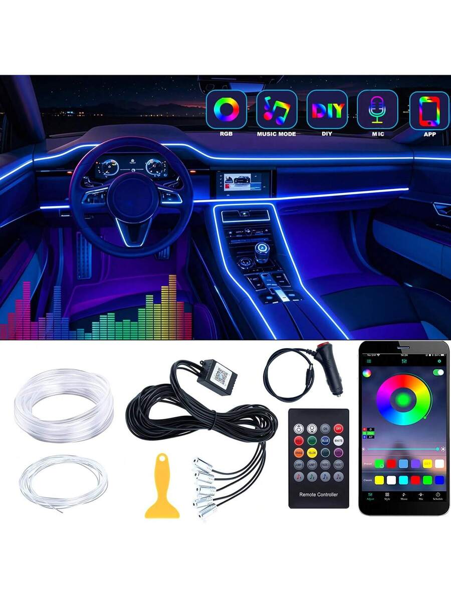 Led Ambient Interior Car Lights App Control - Kit di Illuminazione Ambientale RGB 5-in-1,